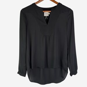 Anthropologie HD In Paris Top Size 4 Black Long Sleeve Semi-Sheer Hi-Lo Hem